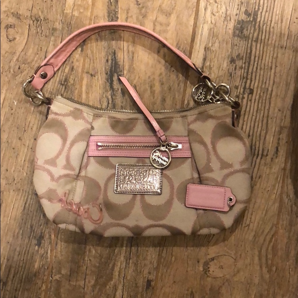 Coach Poppy tan/pink sparkle handbag